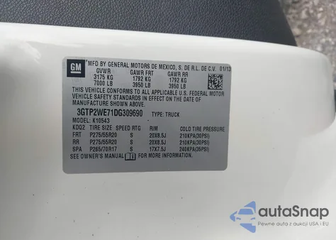 2013 GMC Sierra K1500 Slt from USA, damaged, VIN 3GTP2WE71DG309690